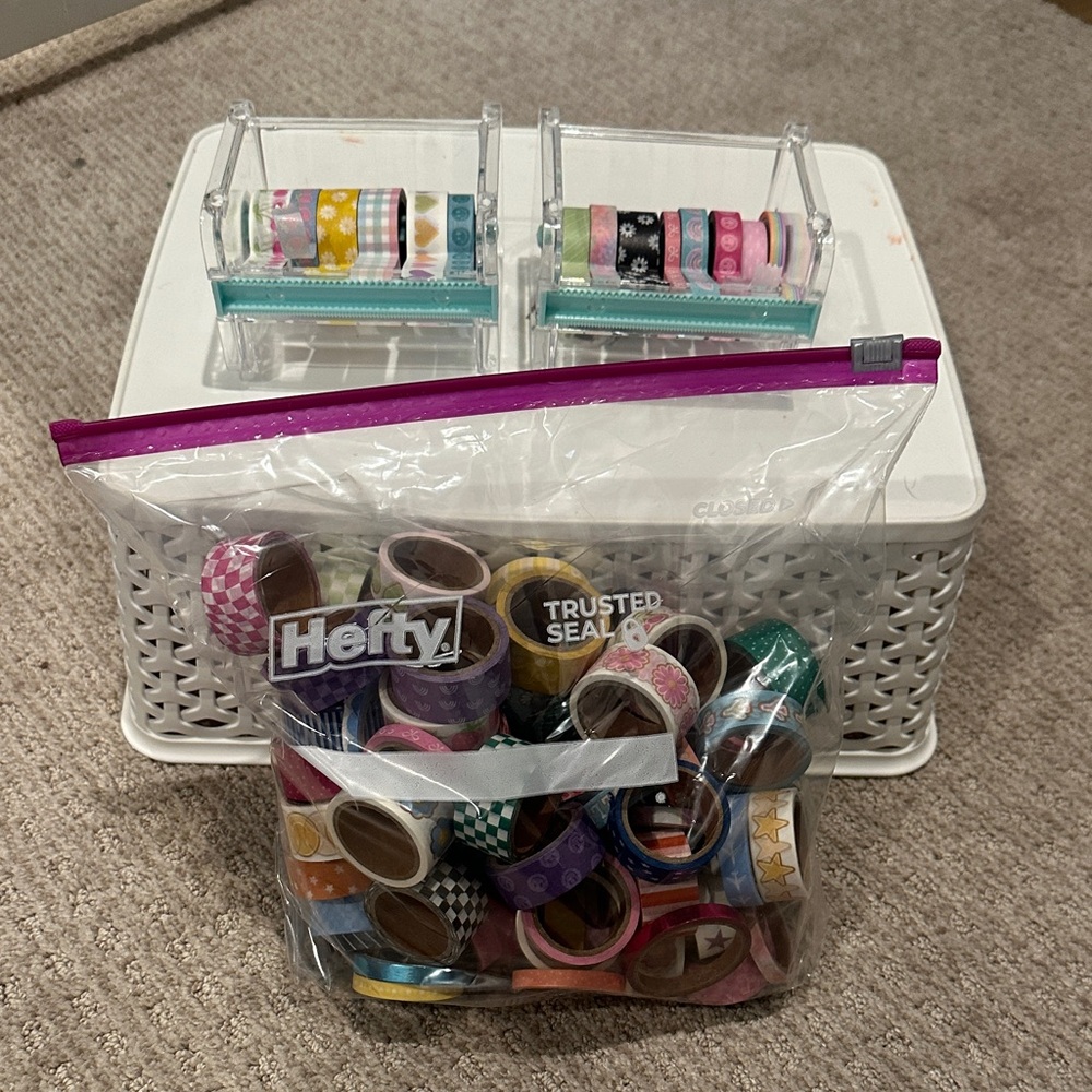 Clear Acrylic Washi Tape Organizers with Assortment of over 100 spools of Tape